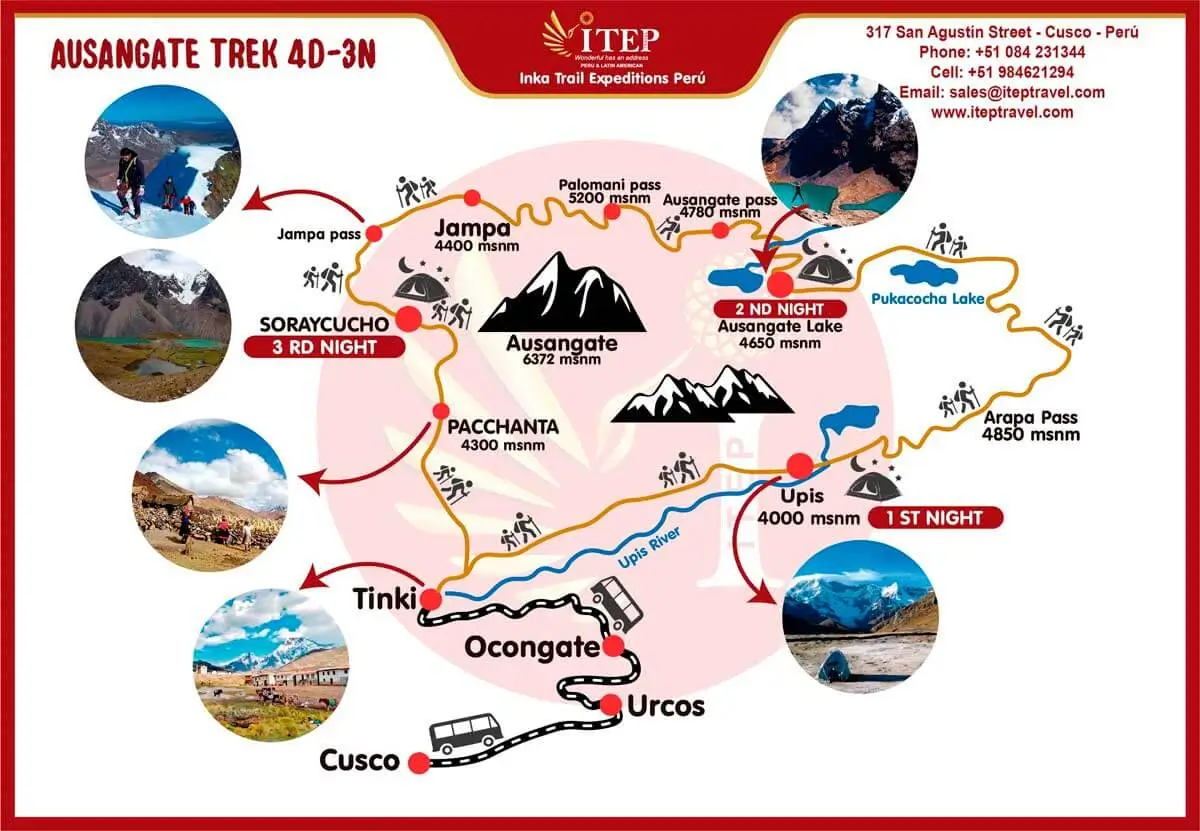 MAPA DE AUSANGATE TREK 4 DÍAS Y 3 NOCHES