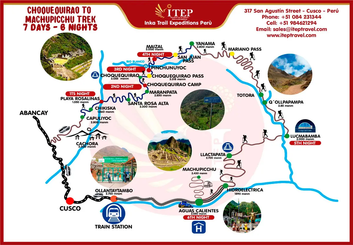 MAPA DE CAMINATA A CHOQUEQUIRAO 7 DÍAS Y 6 NOCHES