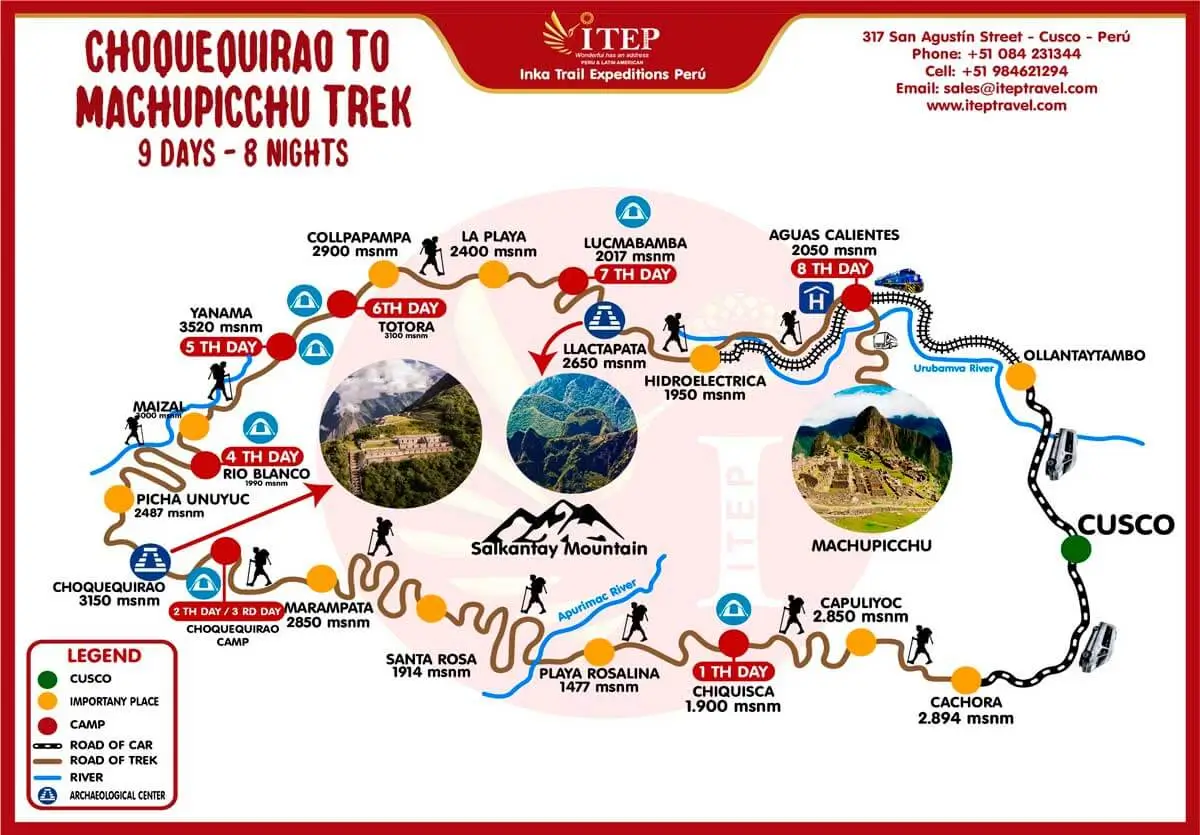 MAPA DE CAMINATA A CHOQUEQUIRAO 9 DÍAS Y 8 NOCHES